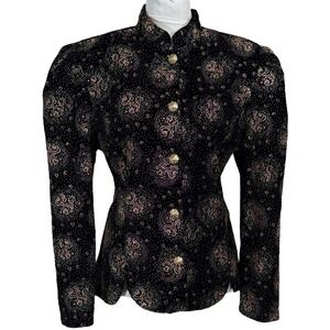 Vintage Velvet Blazer Jacket Size L Floral Black Gold Gothic Victorian Whimsy